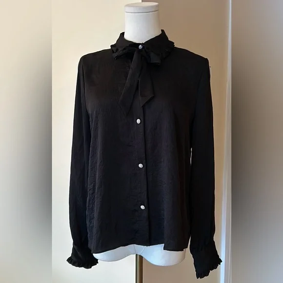 ZARA black satin effect tie collar shirt size medium - Picture 9 of 13